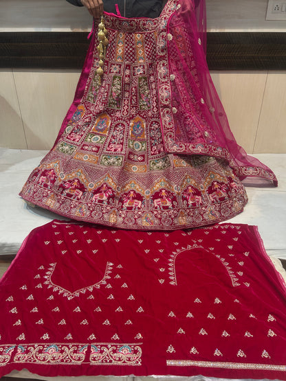 Lovely red Rani pink figur doli barat rajwada bridal lehenga