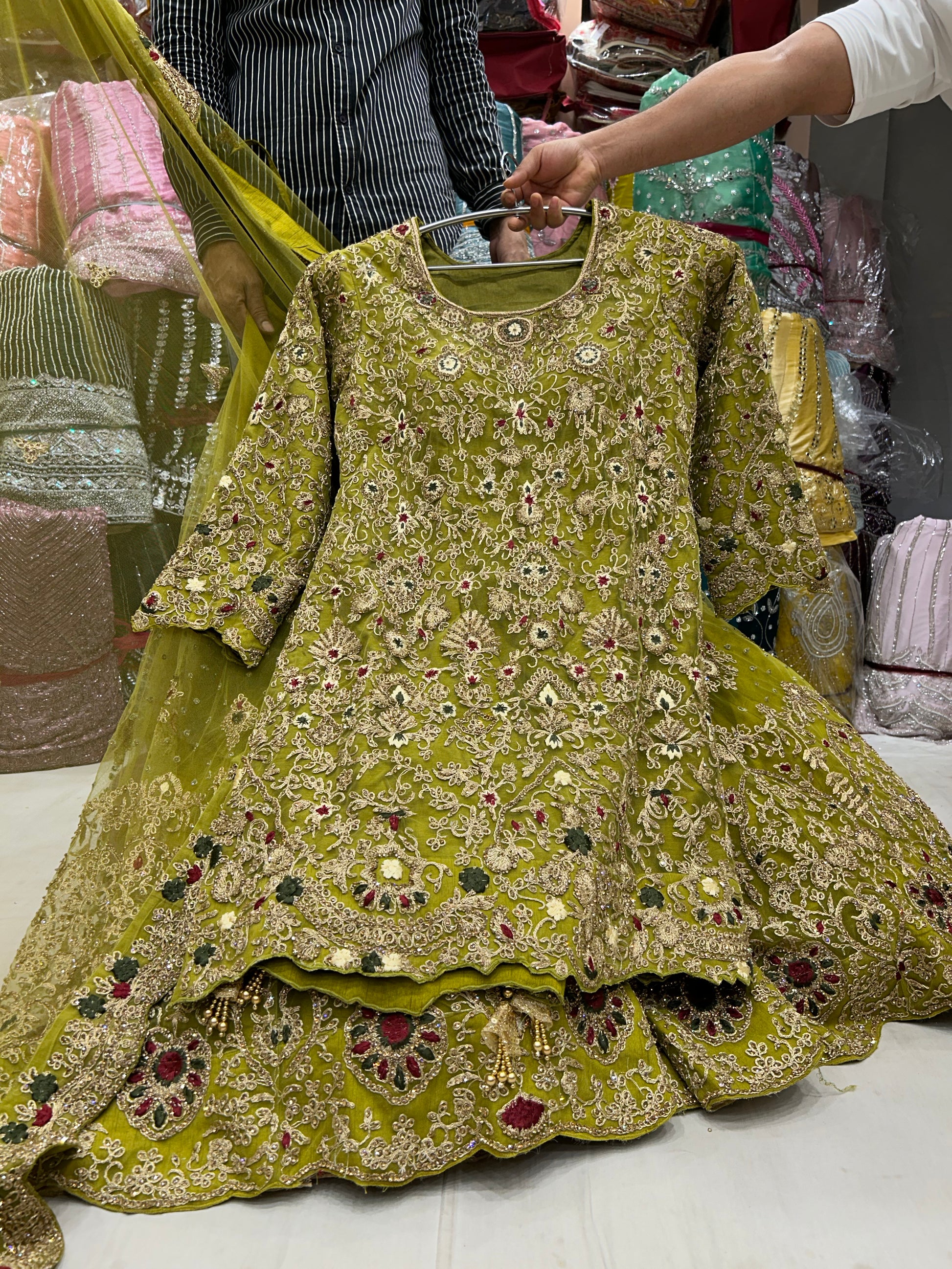 Green Peplum long Dress Farshi Gaharara Shopping World Green Peplum long Dress Farshi Gaharara Shopping World