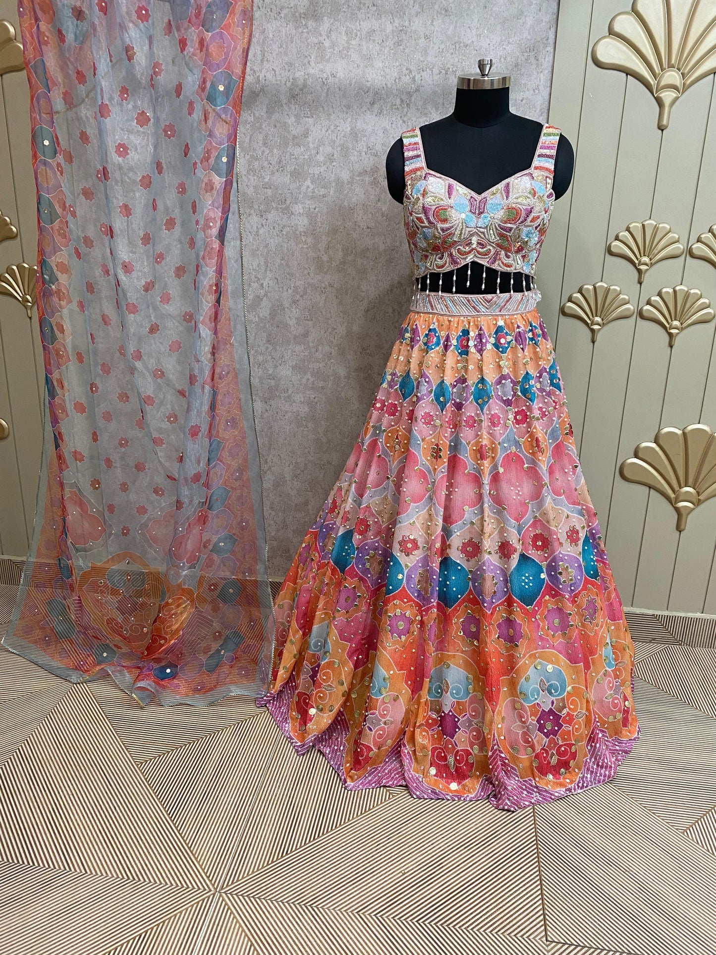Pink Color PDP crop top lehenga