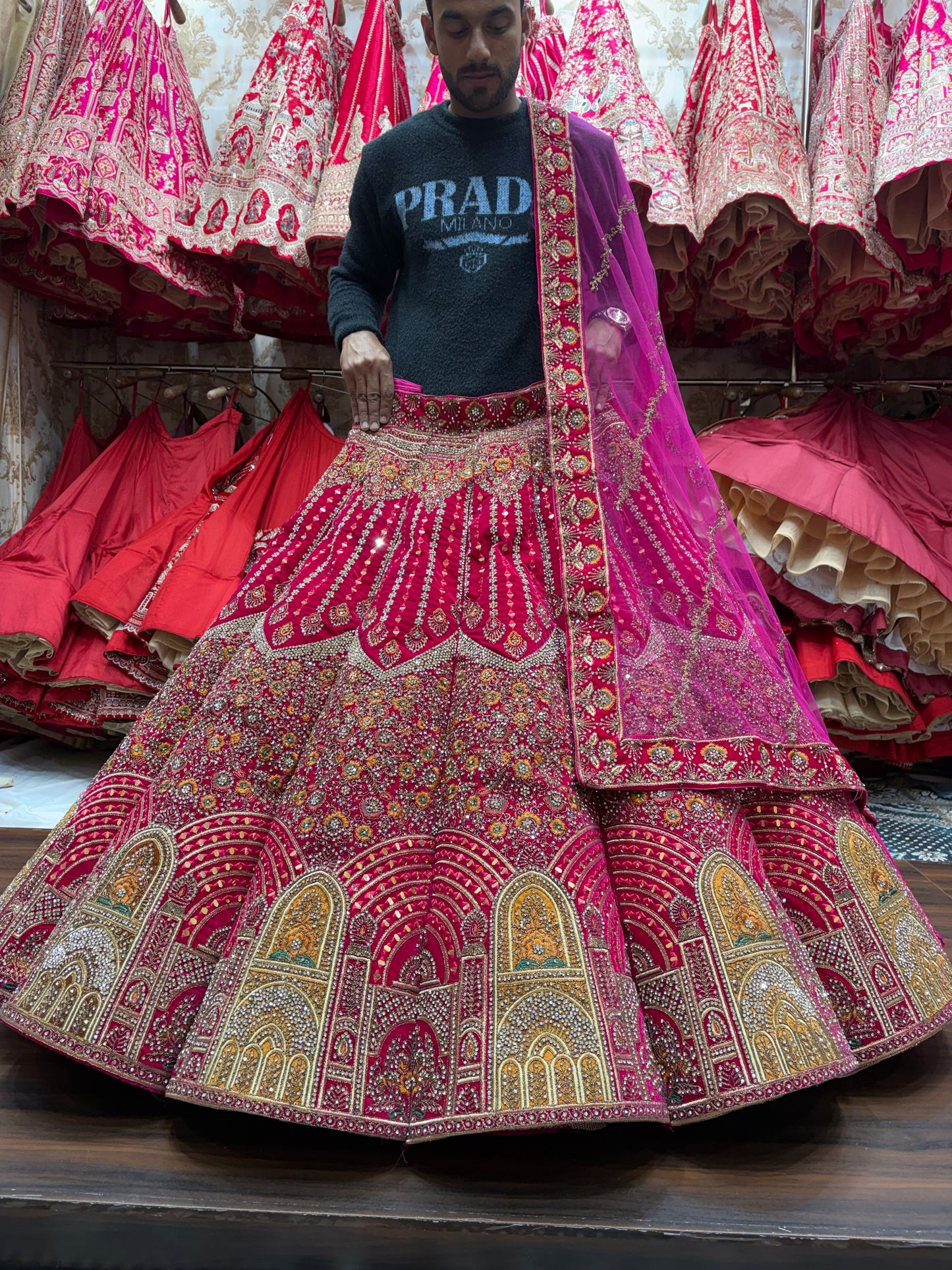Fabulous Rani pink jhumka Ball bridal Lehenga