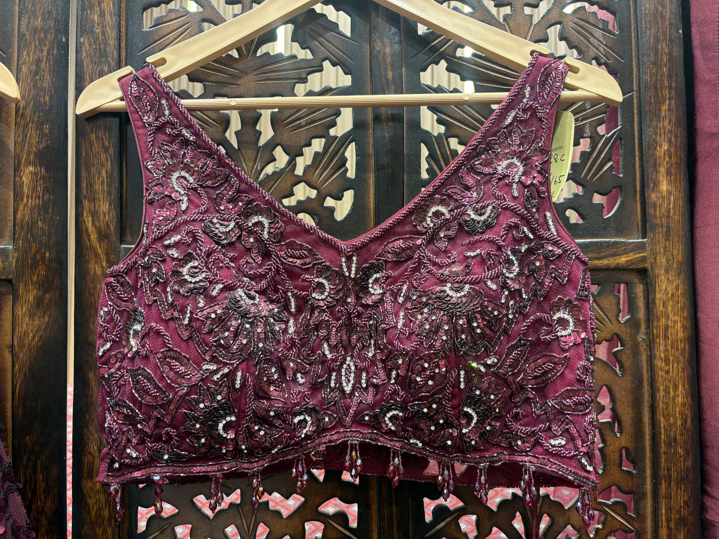 Embellished wine purple violet crop top Lehenga