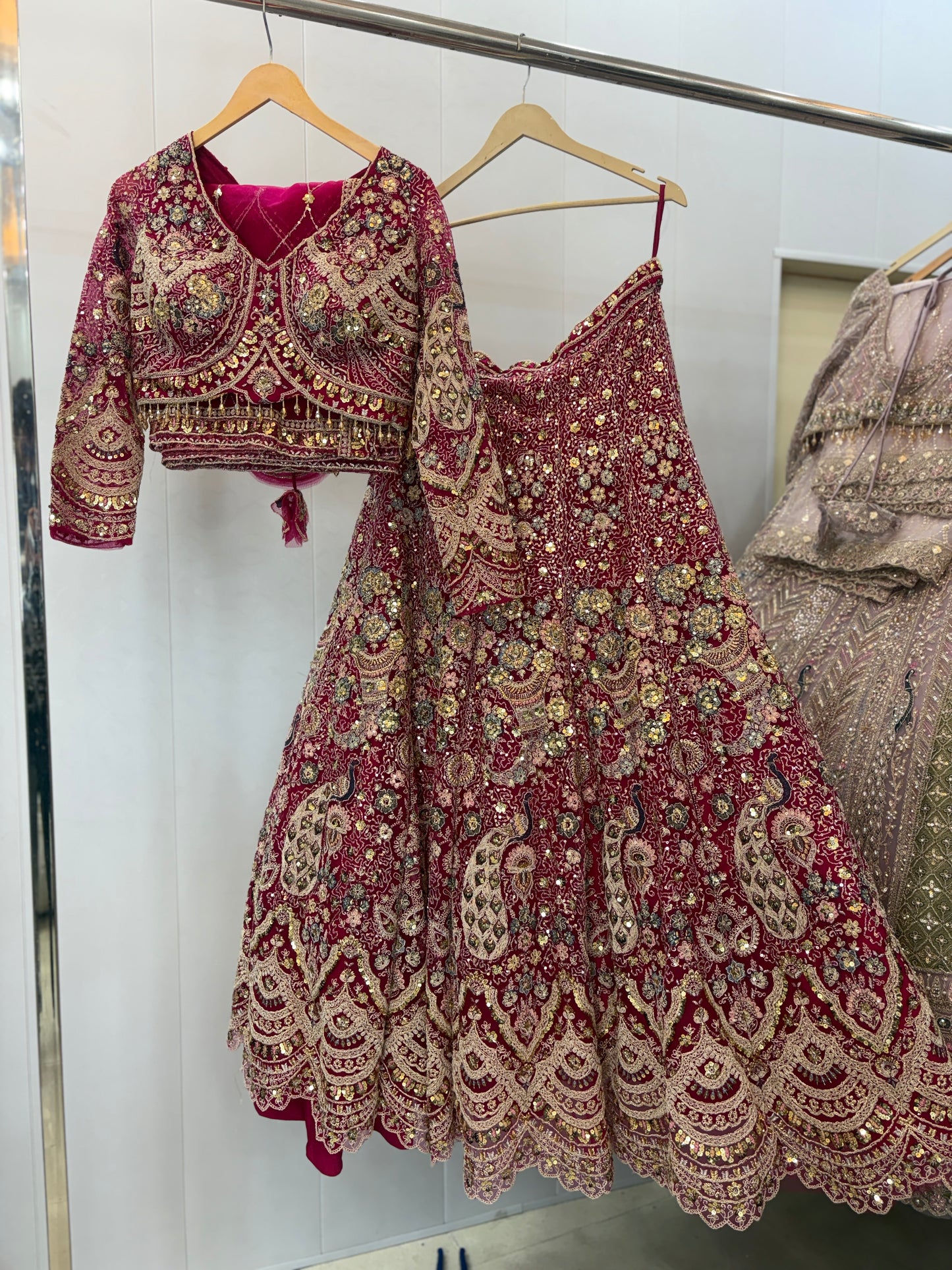 Stunning Rani pink peacock crop top Lehenga