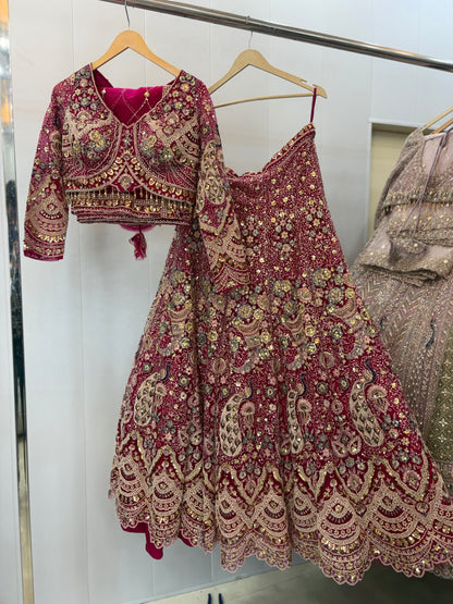 Stunning Rani pink peacock crop top Lehenga
