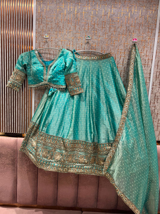 Sky Blue Crop Top Lehenga