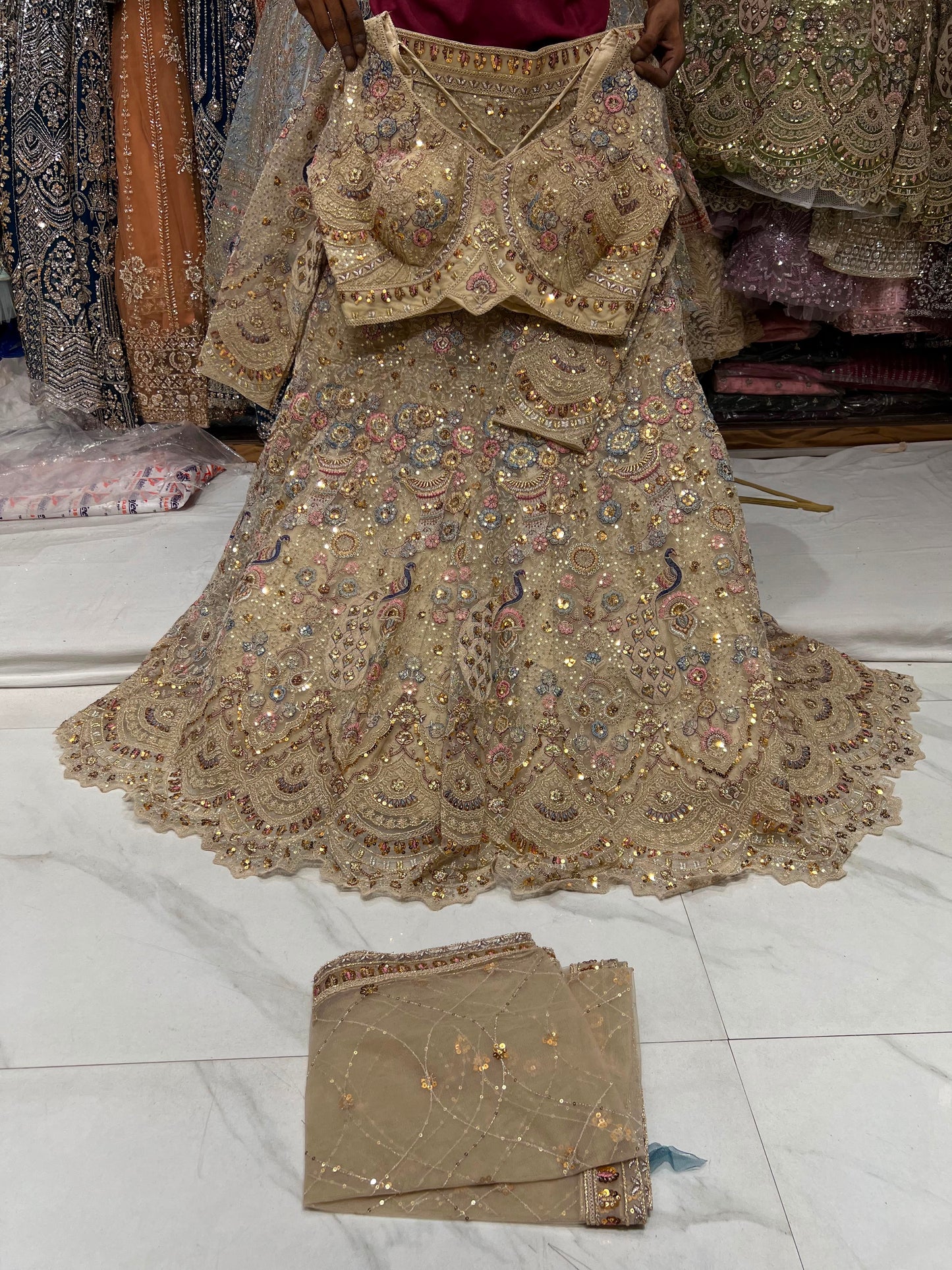 Lavender Peacock Crop Top Lehenga