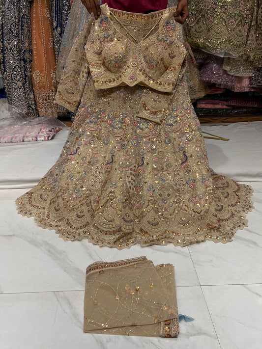 Green Peacock Crop Top Lehenga