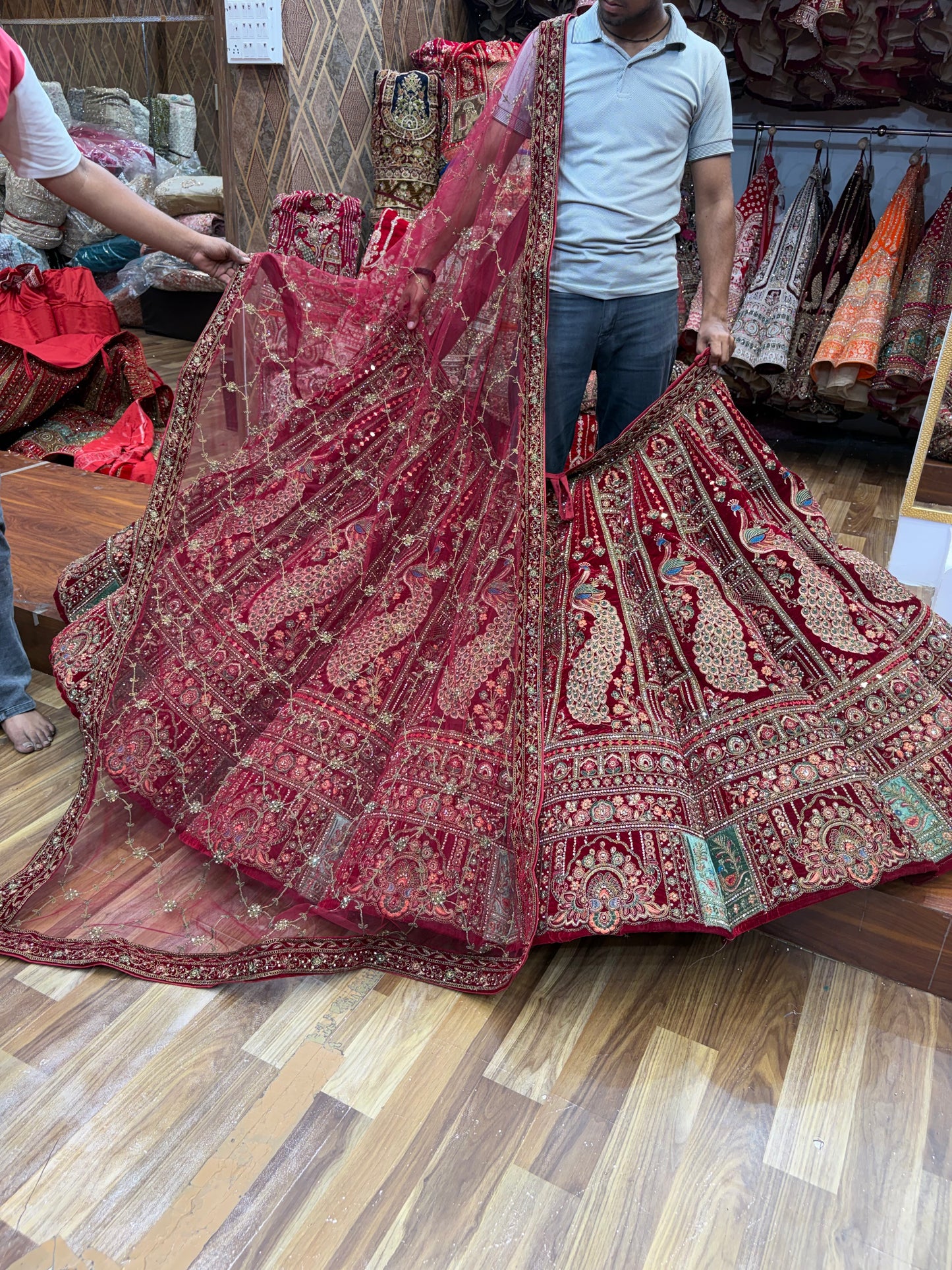 Maroon Peacock Ball Bridal Lehenga - Shopping World