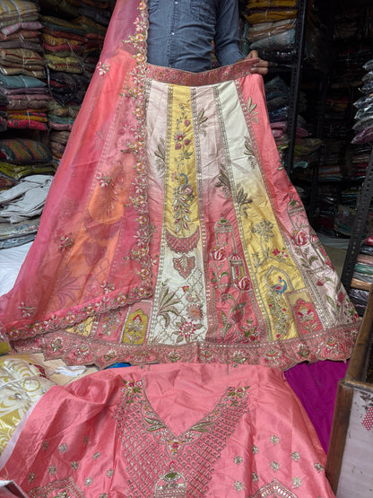 Majestic pink White yellow multicolour Lehenga