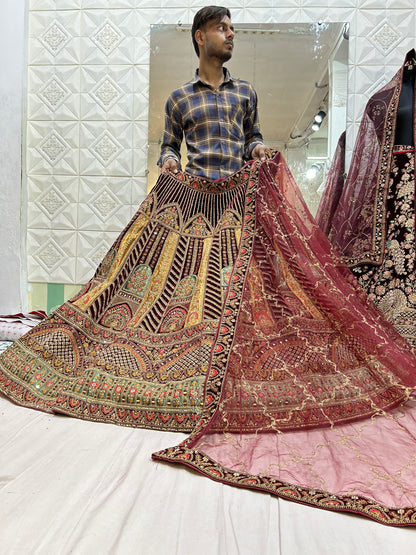 Glamorous maroon bridal lehenga