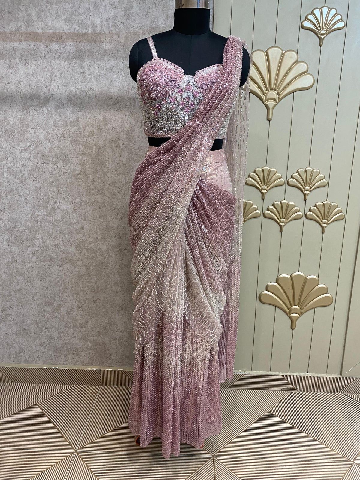 Pink Designer Ready To Wear Drape Saree