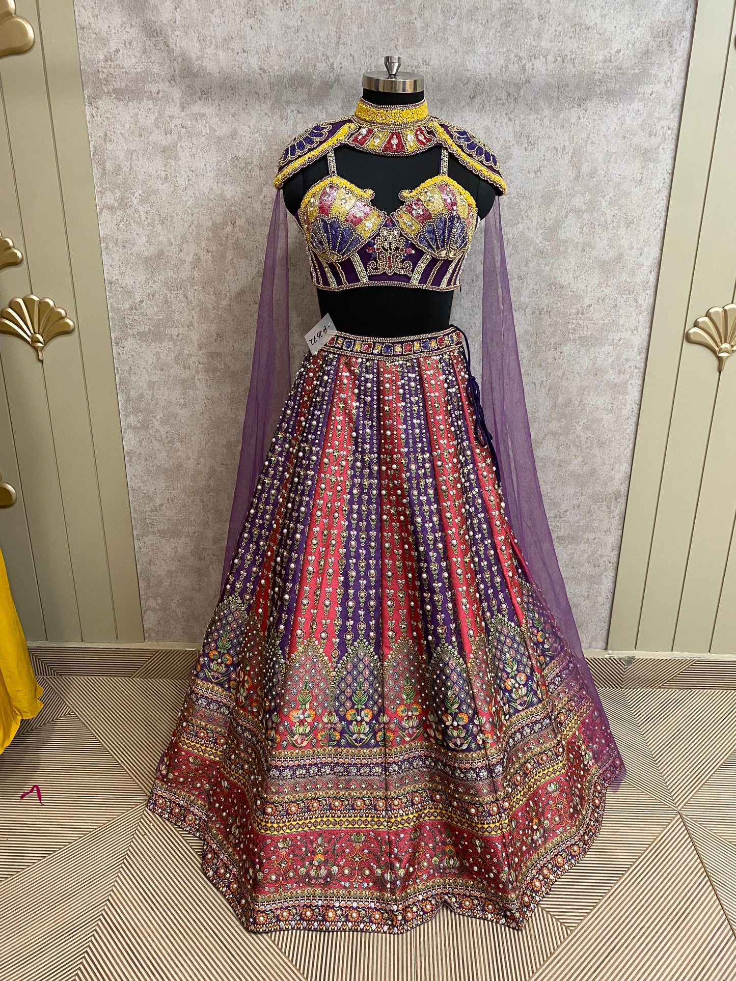 Red lavender PDP crop top lehenga