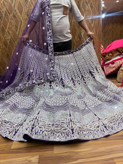 Attractive purple mirror work Lehenga