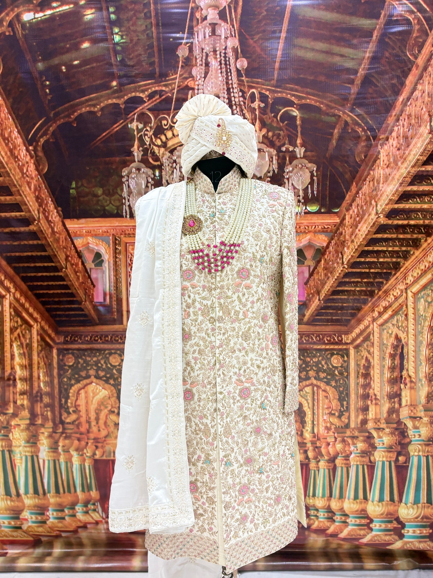 Embellished white sherwani