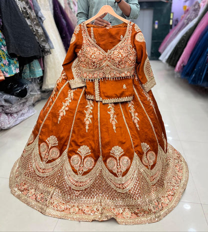 Purple green orange white crop top Lehenga