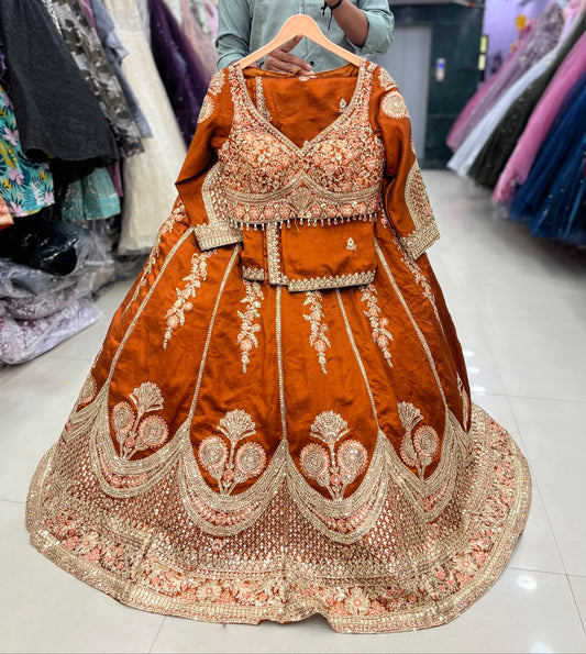 Purple green orange white crop top Lehenga