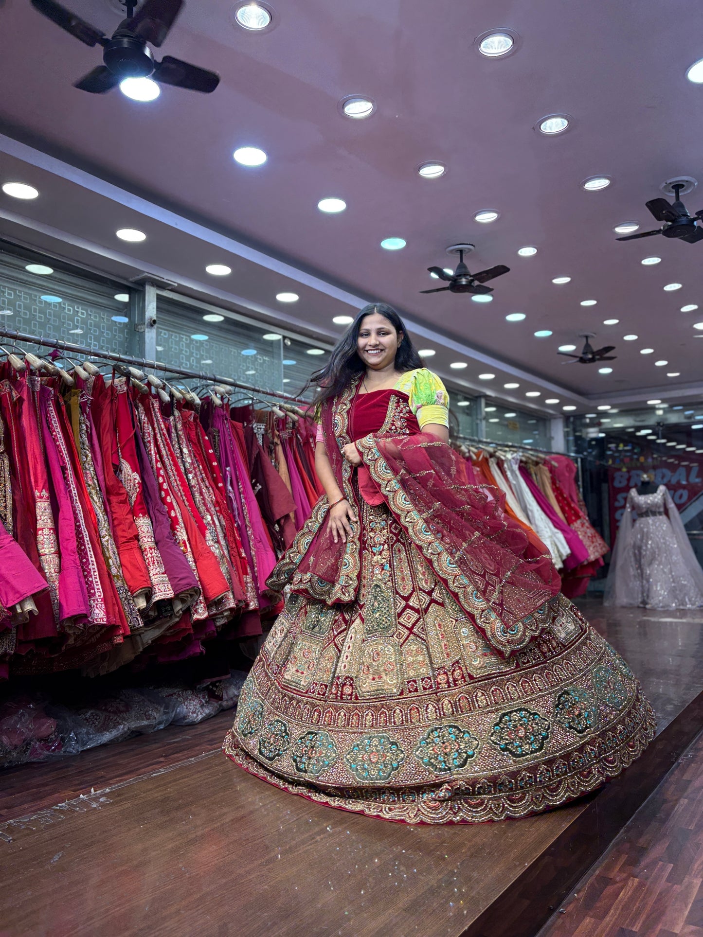 Attractive maroon bridal Lehenga happy customer