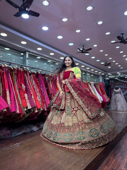 Attractive maroon bridal Lehenga happy customer