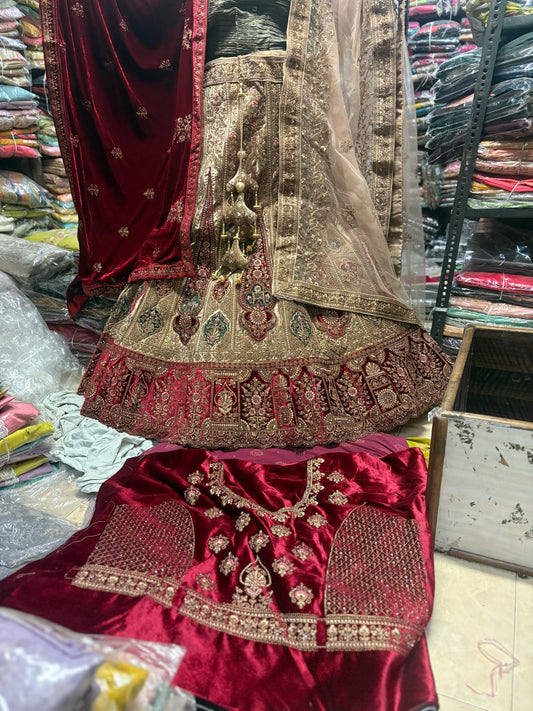 Fabulous chiku maroon bridal Lehenga