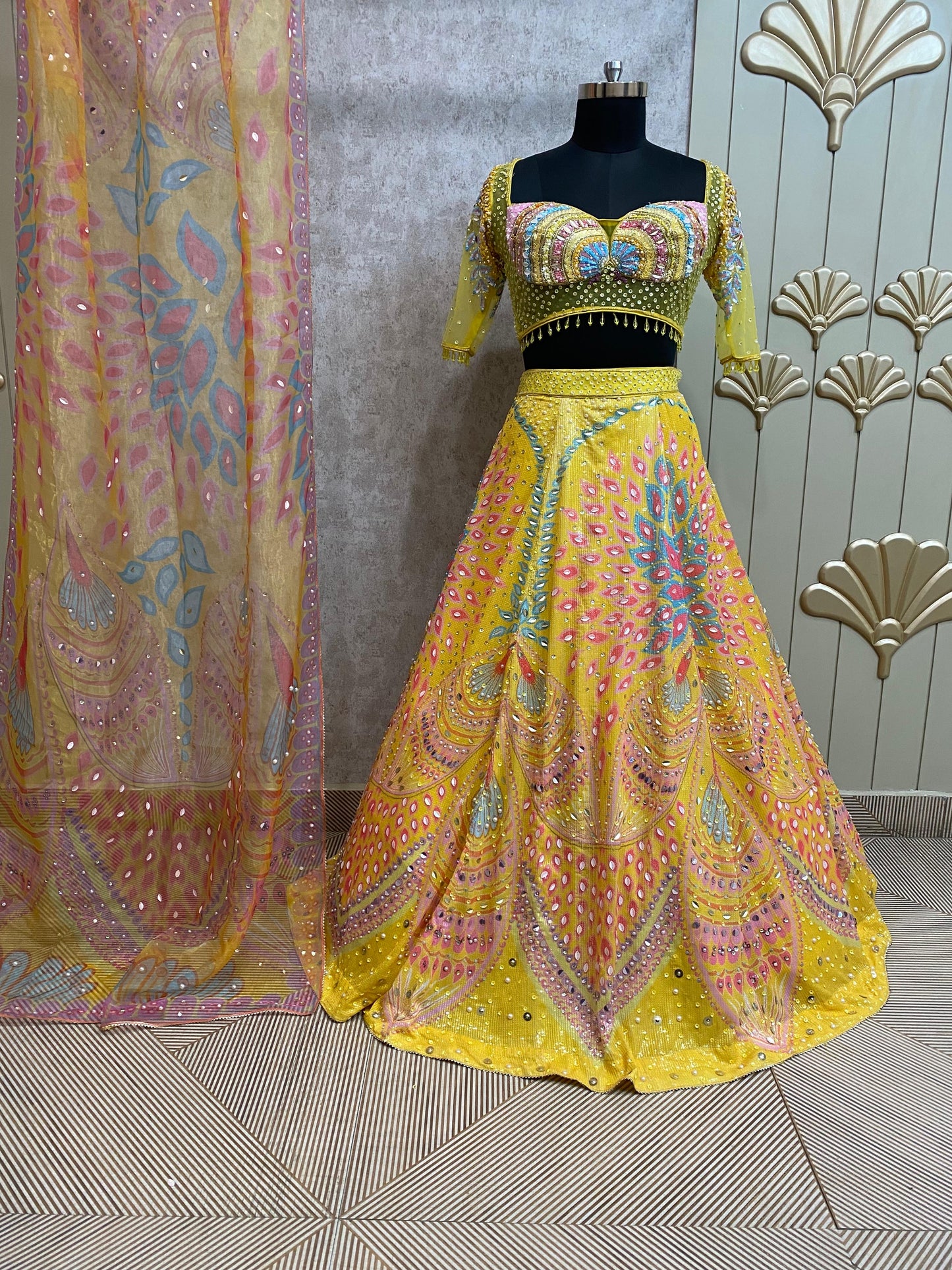 Yellow PDP crop top lehenga