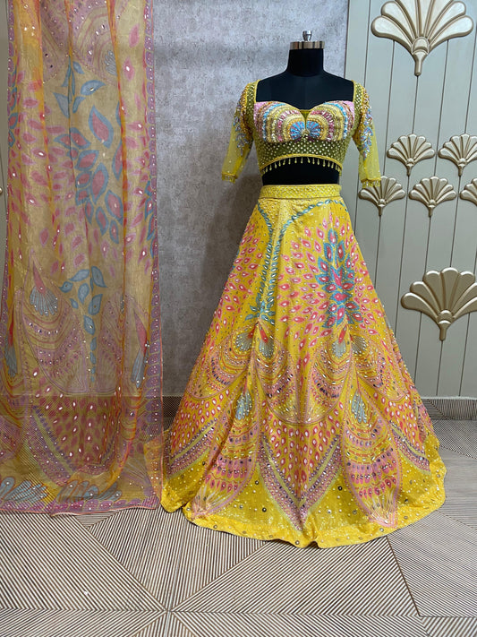 Yellow PDP crop top lehenga