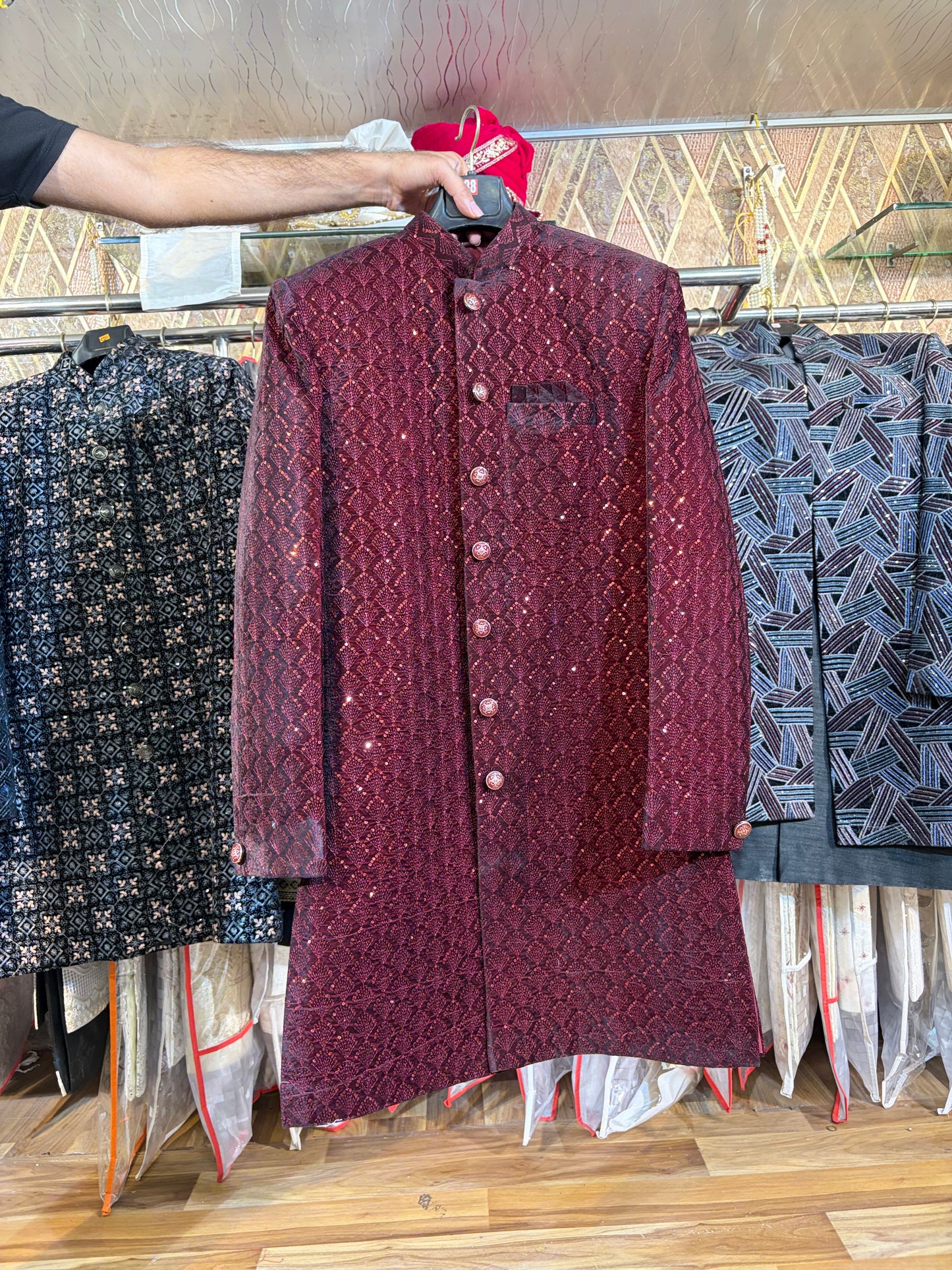 Dark Maroon Jodhpuri indo western blazer kurta Sherwani