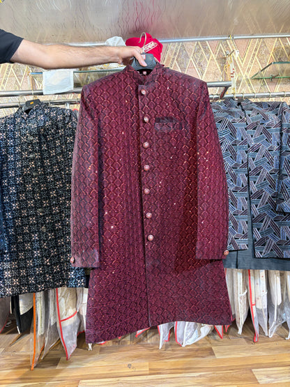 Dark Maroon Jodhpuri indo western blazer kurta Sherwani