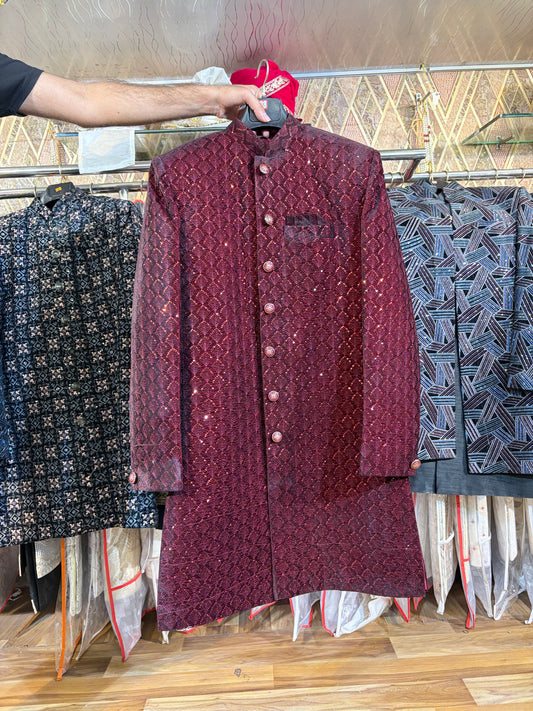 Dark Maroon Jodhpuri indo western blazer kurta Sherwani