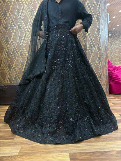 Pleasing Z black Handwork Sequence Lehenga