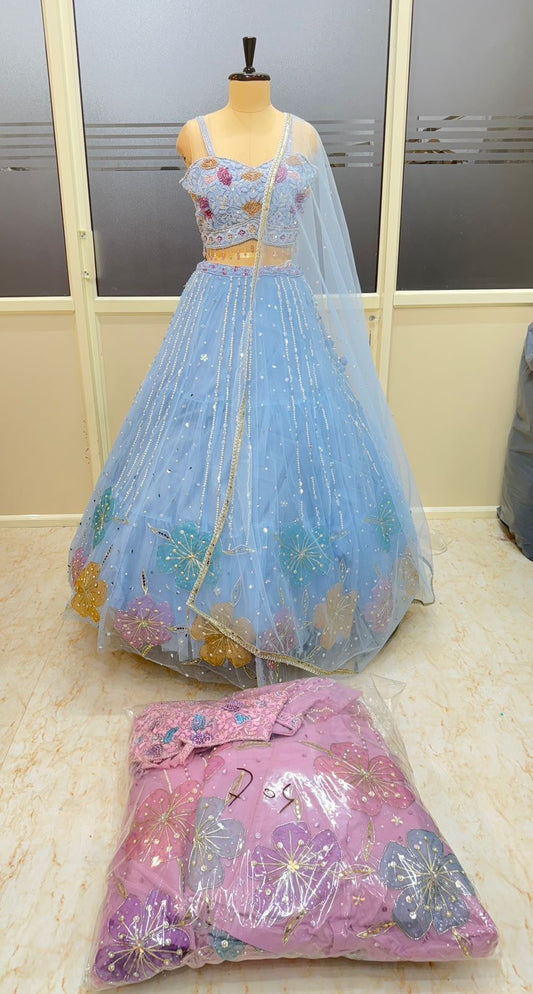 Blue pink PDP crop top Lehenga