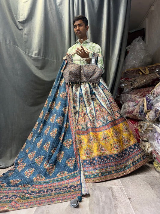 Blue Mustard Crop Top Lehenga