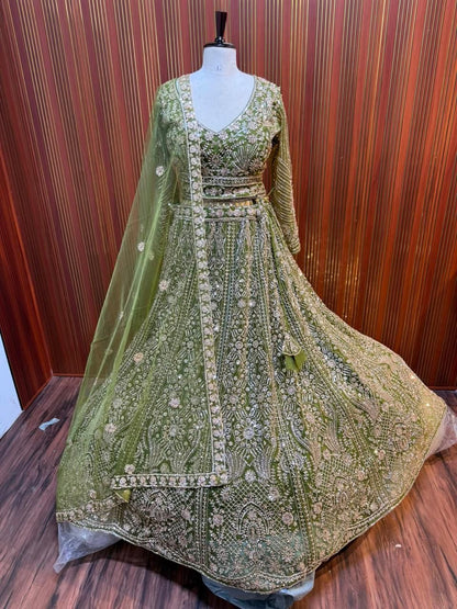 Green brown crop top Lehenga