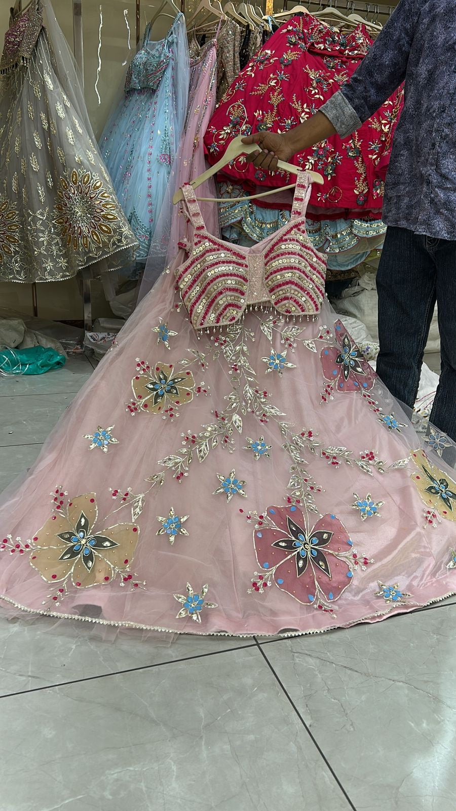 Baby Pink Designer Crop Top Lehenga