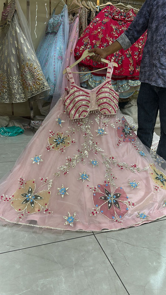 Baby Pink Designer Crop Top Lehenga