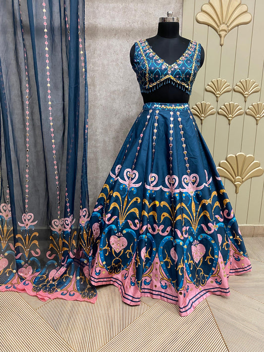 Navy blue crop top lehenga