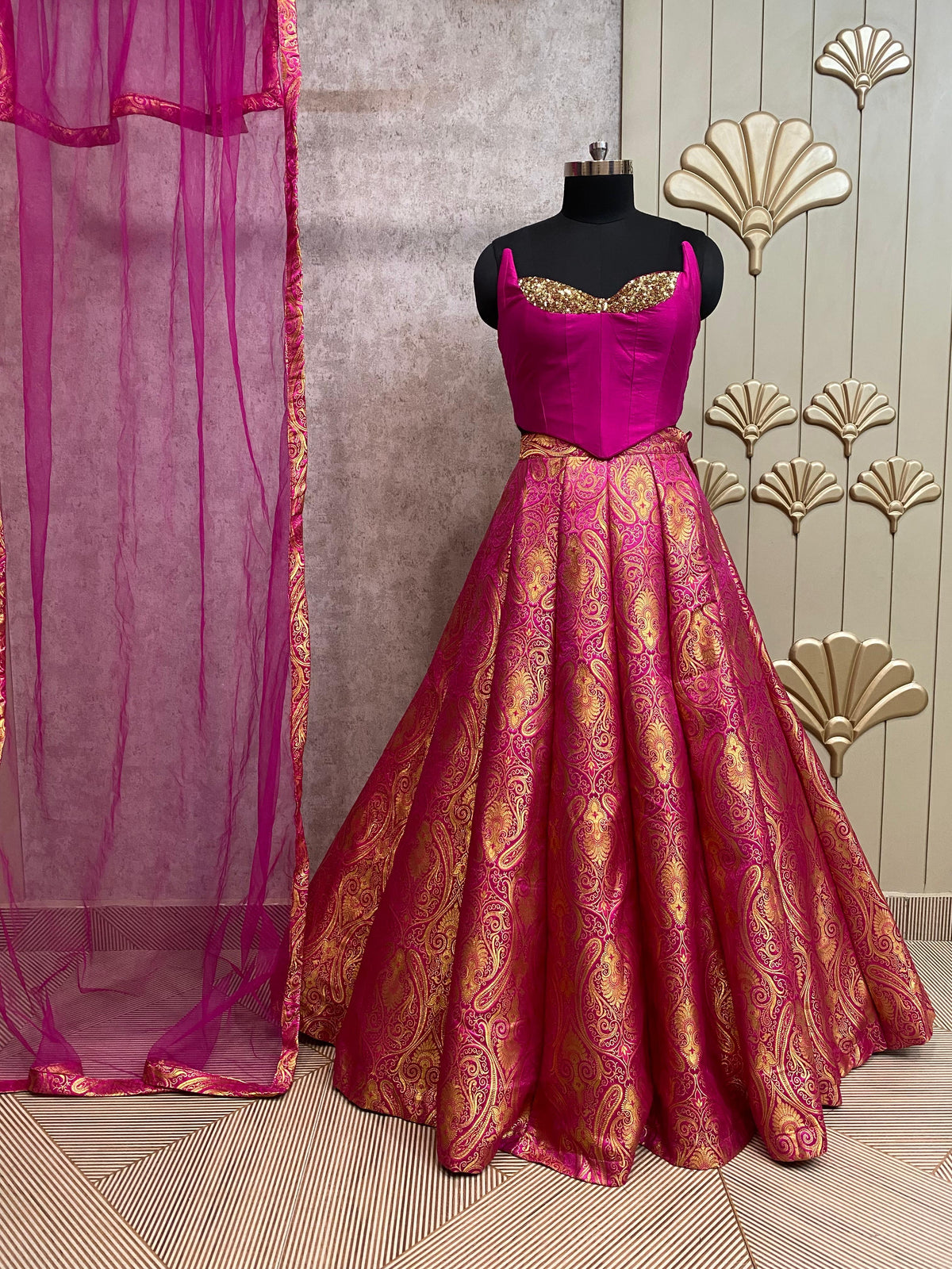 Pink crop top lehenga