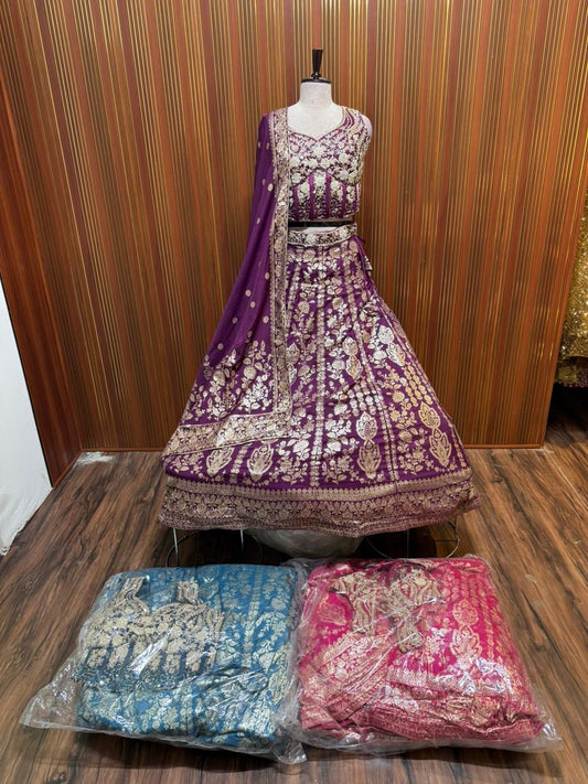 Purple pink blue Crop top Lehenga