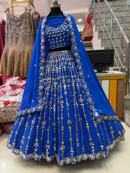 Royal Blue Mirror Work Designer Lehenga