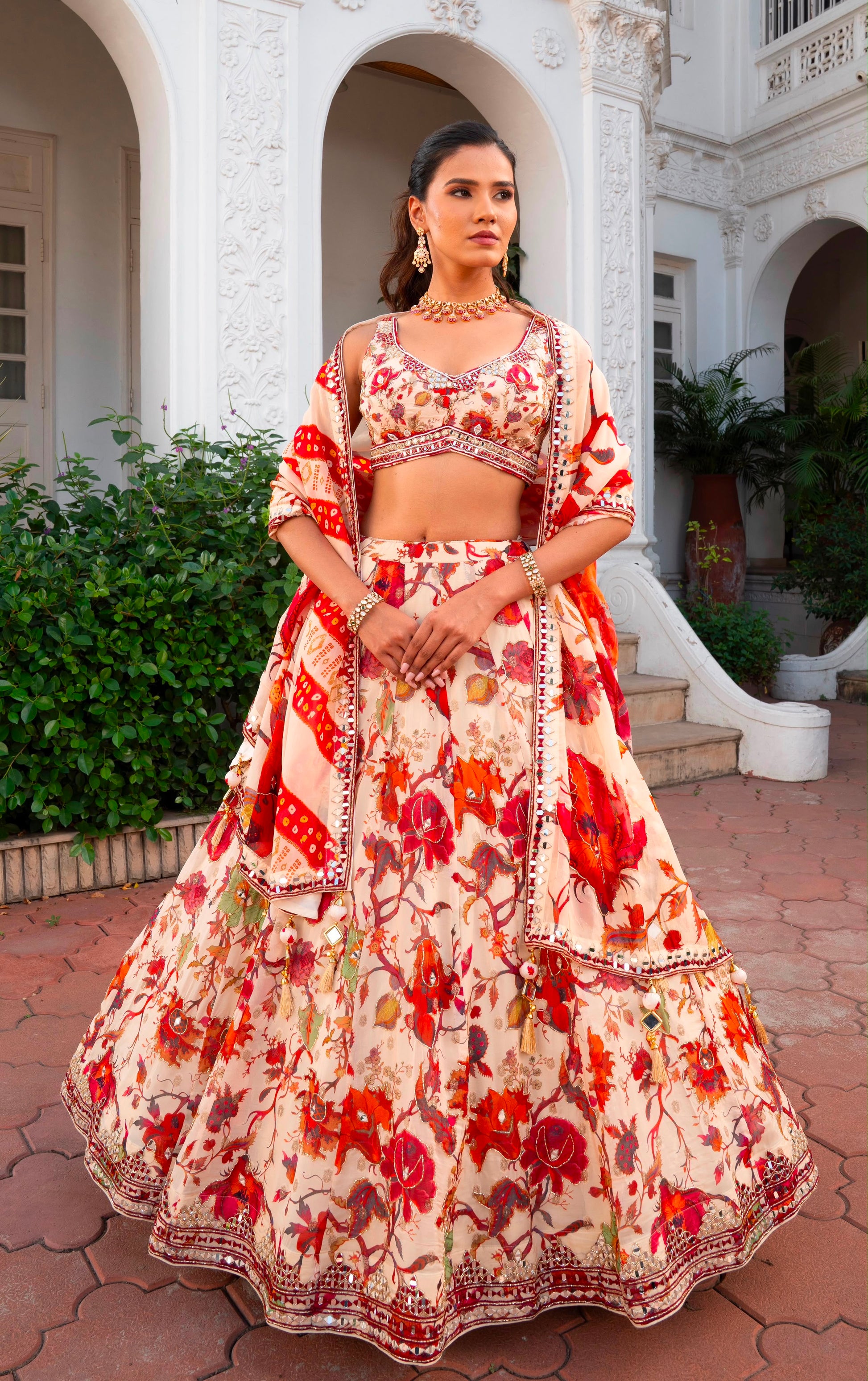 Hot Pink Peach Crop Top Lehenga (Happy Customer) - Shopping World