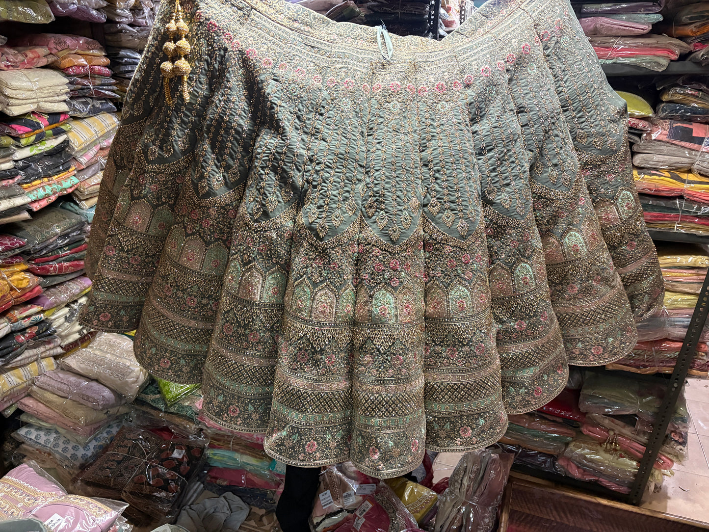 Designer green grey Ball bridal Lehenga