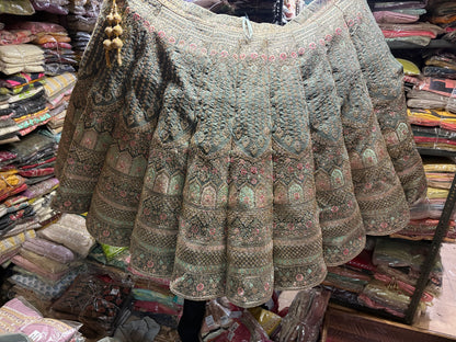 Designer green grey Ball bridal Lehenga