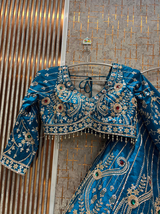 Blue jewellery theme crop Top Lehenga