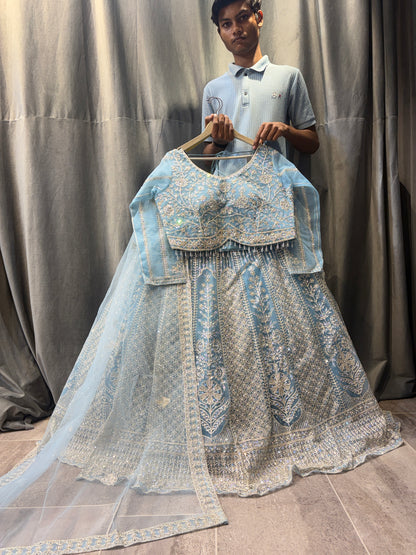 Astonishing Sky blue Crop Top Lehenga