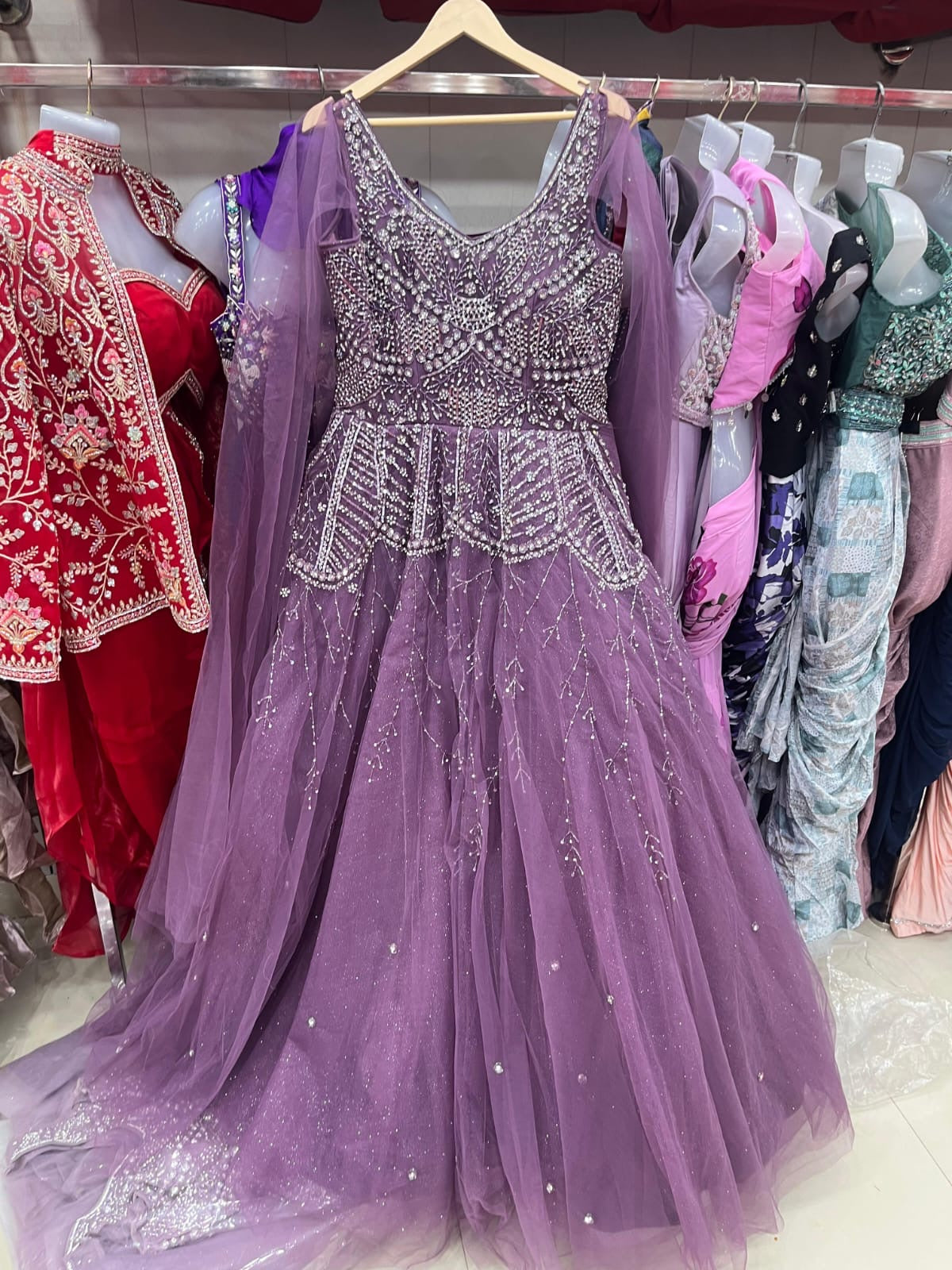 Pink green mint green lavender gray blue purple Lehenga