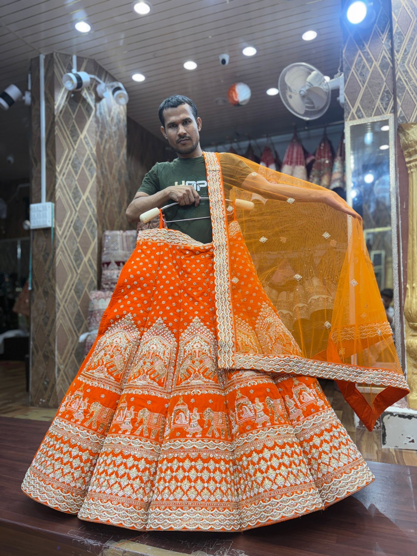 Something different orange Doli barat ball bridal Lehenga