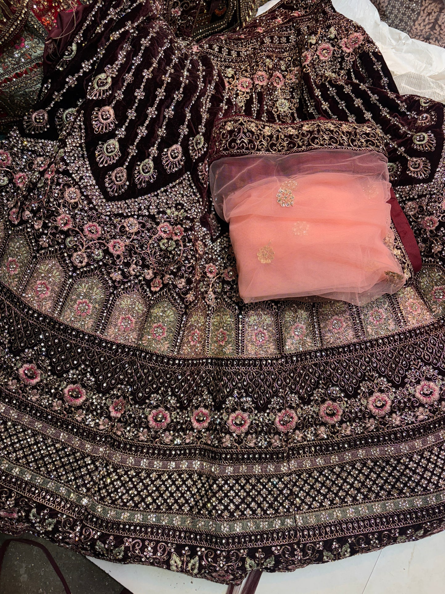 Khoobsurat maroon Jhumka bridal Lehenga