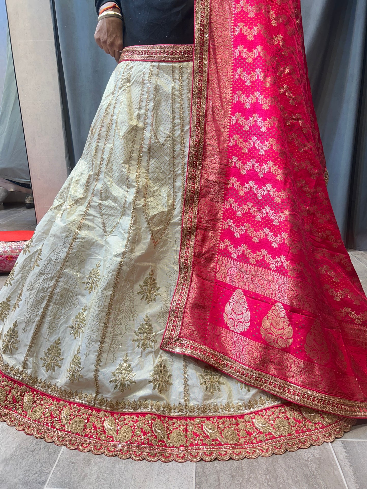 Delightful golden white lehenga