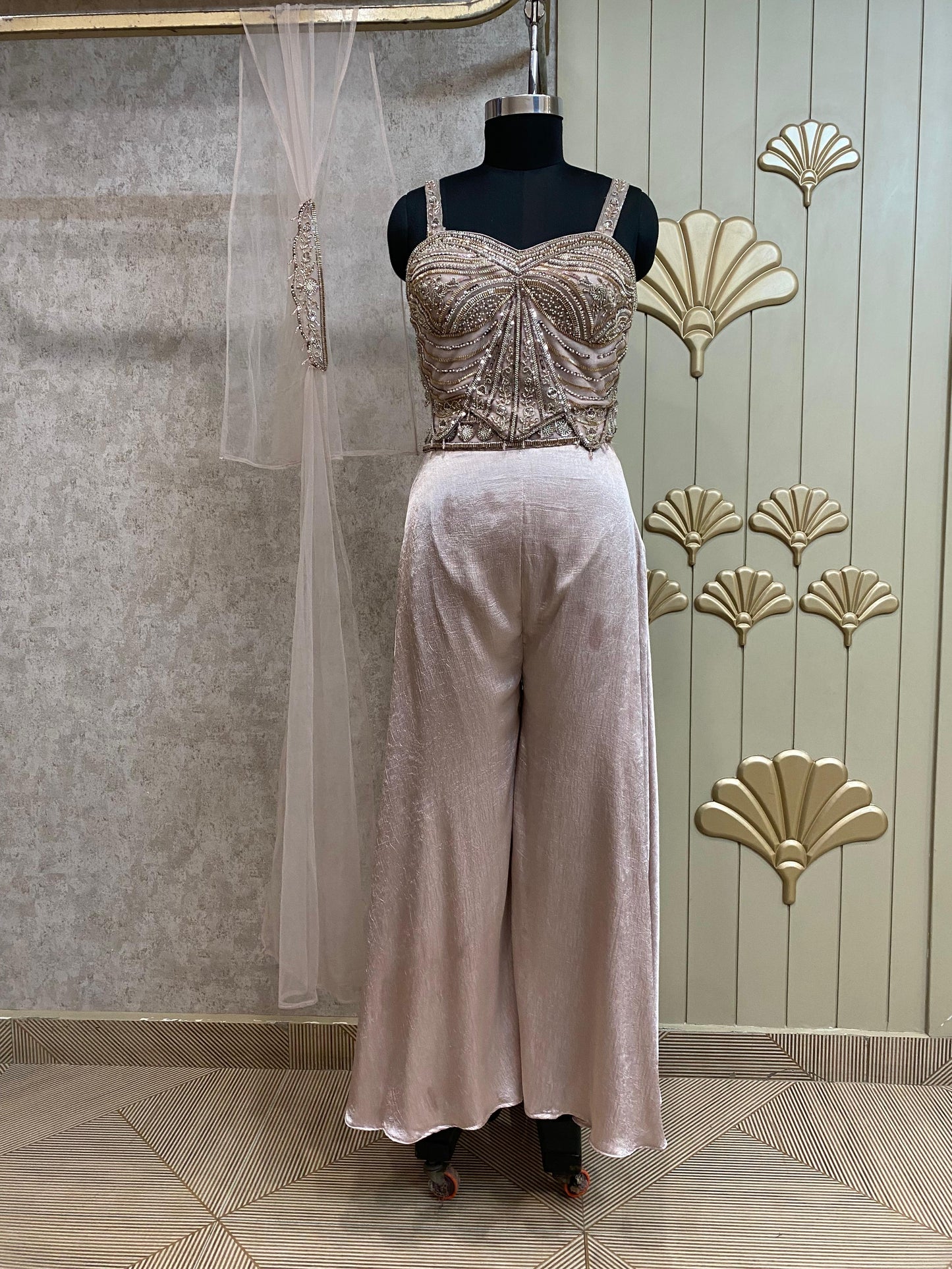 Golden Long Sharara Suit Dress Material