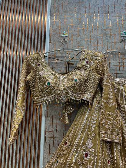 Green crop top lehenga