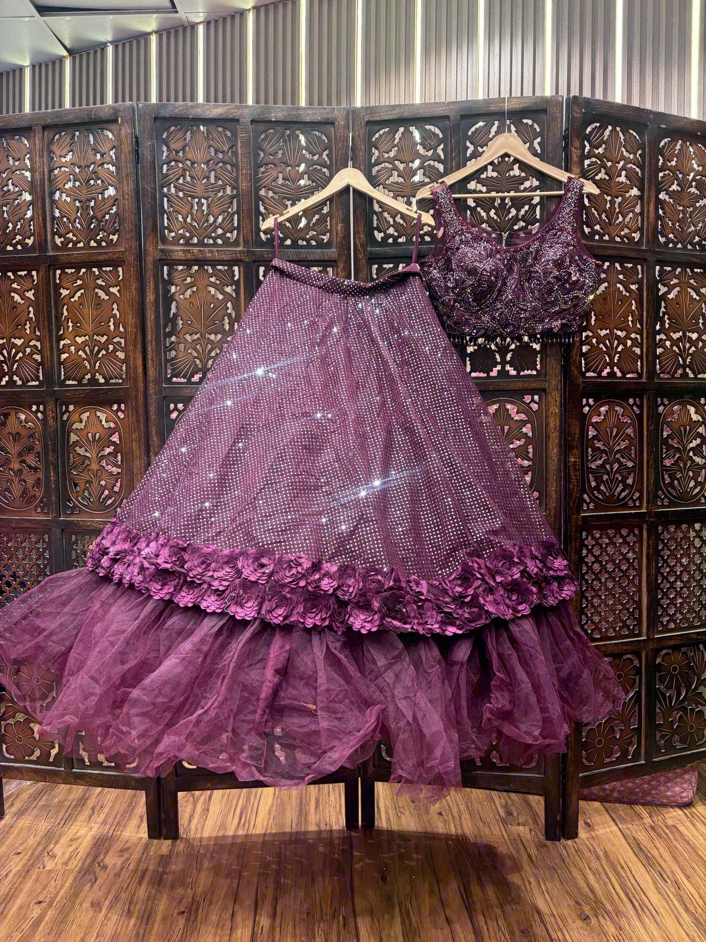 Eye catching Wine purple violet crop top Lehenga
