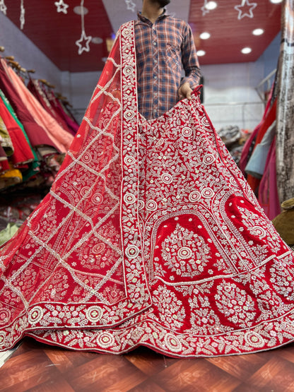 Gorgeous maroon pure handwork zardozi dabka lehenga